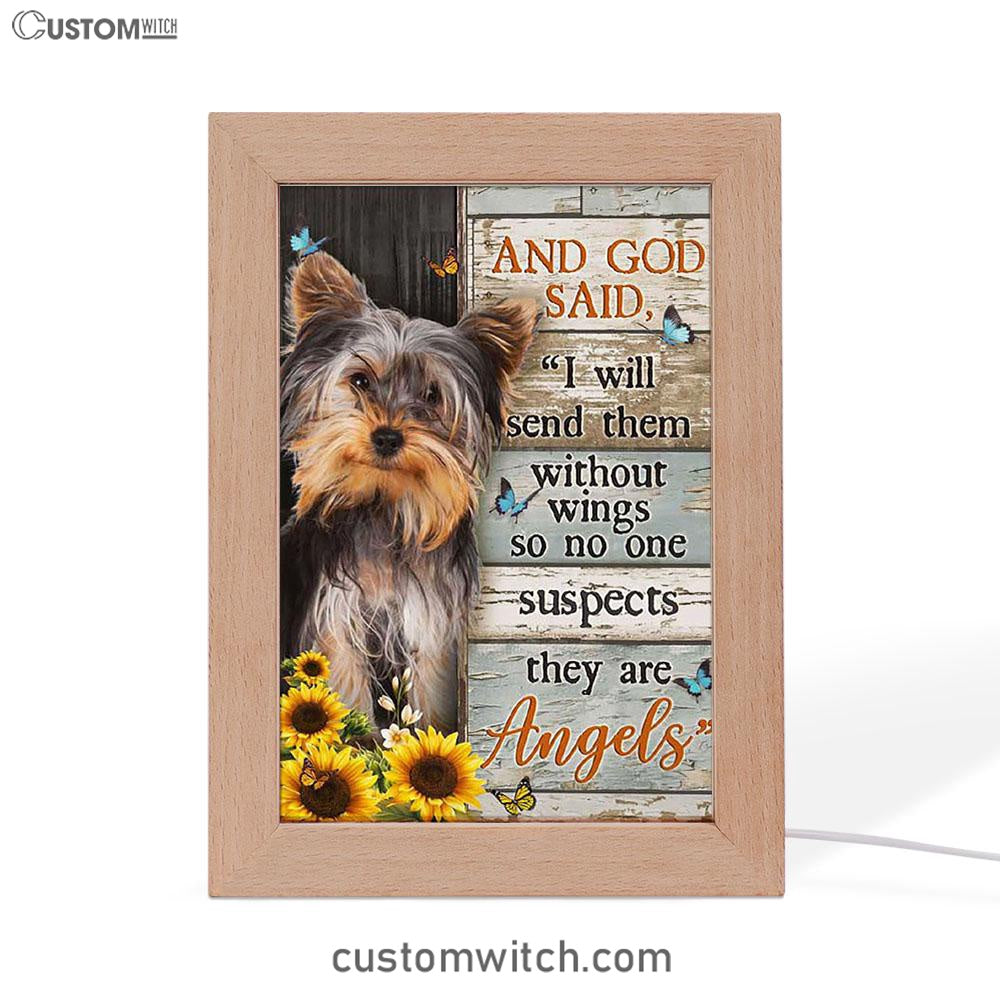And God Saidy Little Yorkshire Terrier Sunflower Butterfly Frame Lamp Art - Bible Verse Art - Christian Inspirational Decor