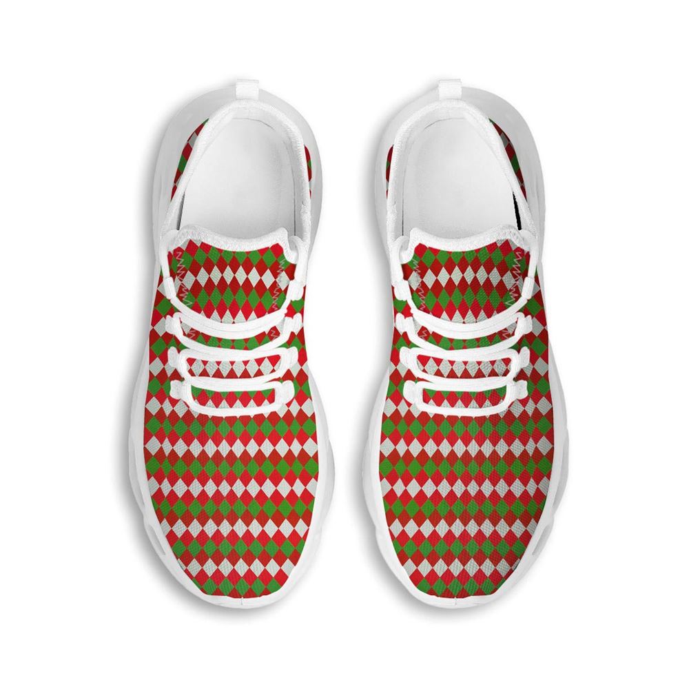 Argyle Christmas Themed Print Pattern White Max Soul Shoes For Men Women, Best Running Sneaker, Christmas Shoes, Winter Fashion Shoes