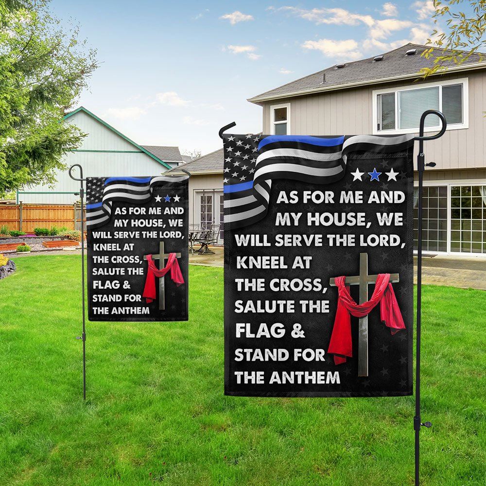 As For Me And My House We Will Serve The Lord Flag, Jesus Cross Thin Blue Line House Flags, Christian Flag, Scripture Flag, Garden Banner