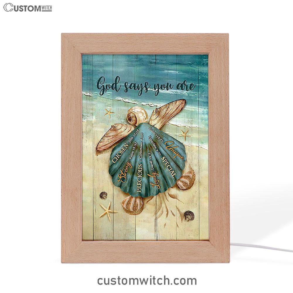 Baby Turtle God Says You Are Frame Lamp Art - Bible Verse Art - Christian Inspirational Decor