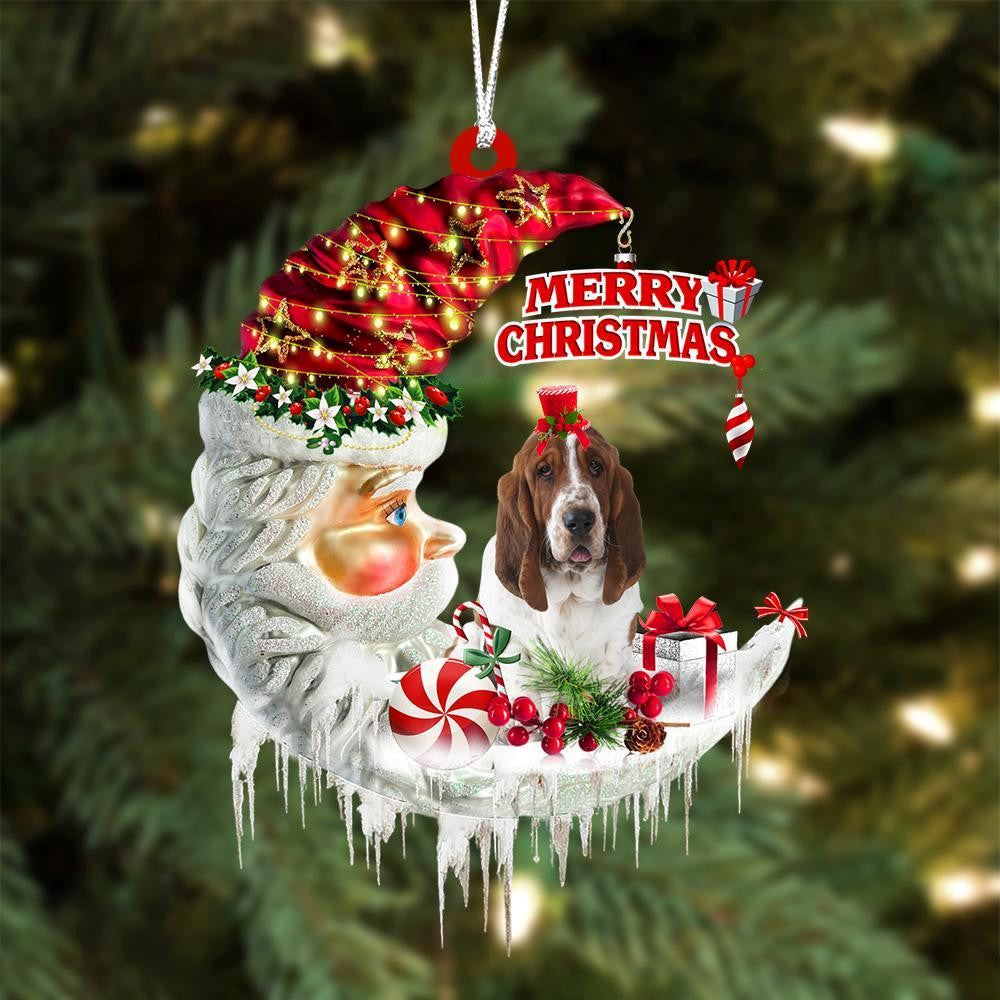 Basset Hound On The Moon Merry Christmas Hanging Ornaments, Christmas Gift, Christmas Tree Decorations, Christmas Ornament 2023