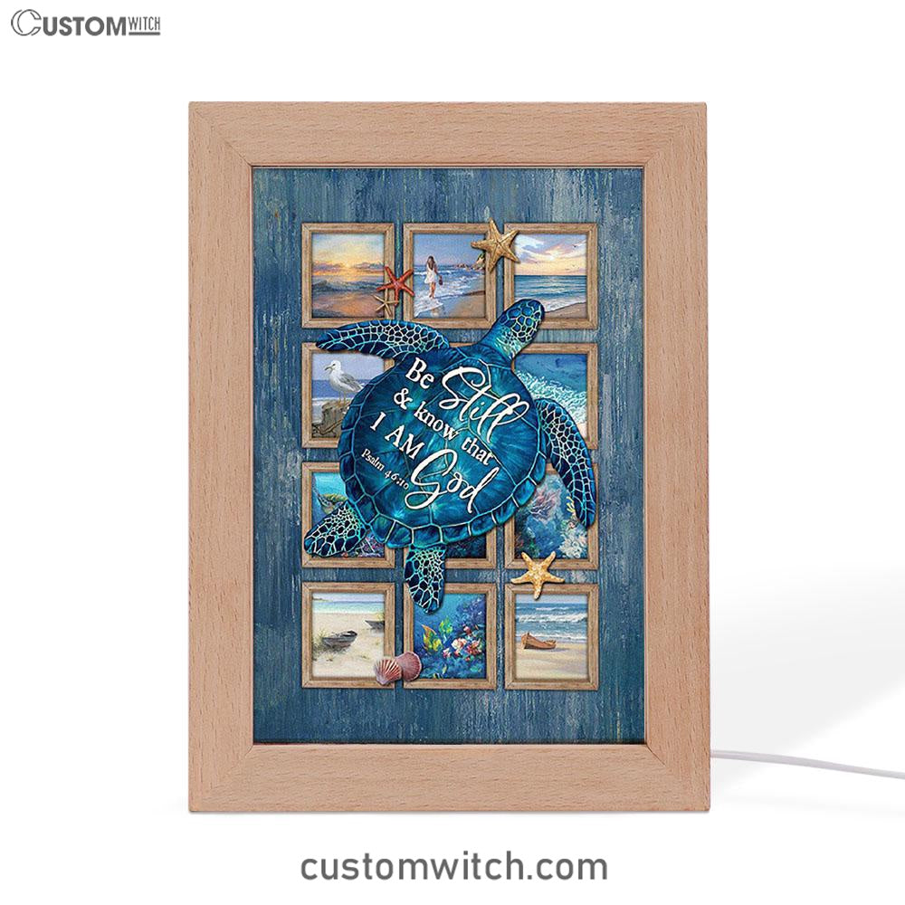 Be Still And Know That I Am God Blue Sea Turtle Starfish Frame Lamp Art - Bible Verse Wooden Lamp - Inspirational Art - Christian Home Decor