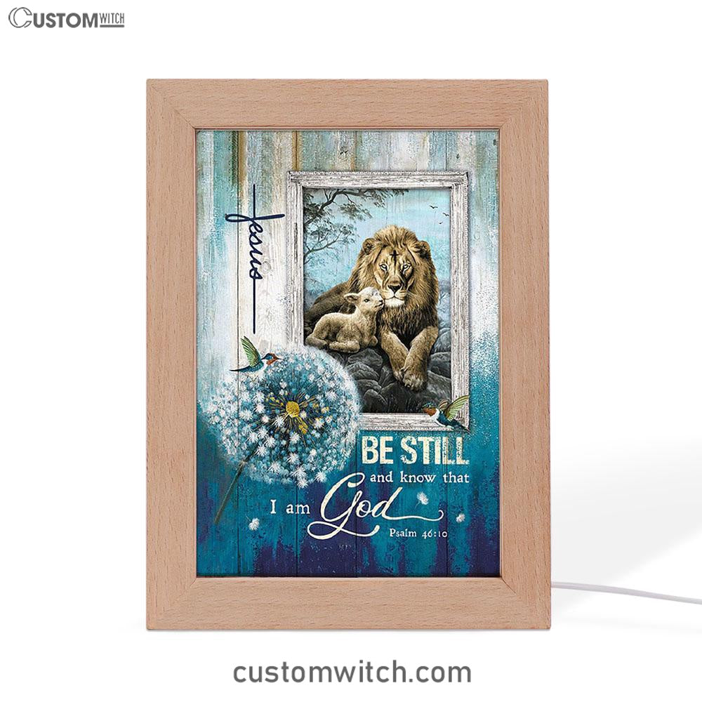 Be Still And Know That I Am God Frame Lamp - Dandelion Lion Of Judah Lamb Of God Frame Lamp Art - Bible Verse Art - Christian Inspirational Decor