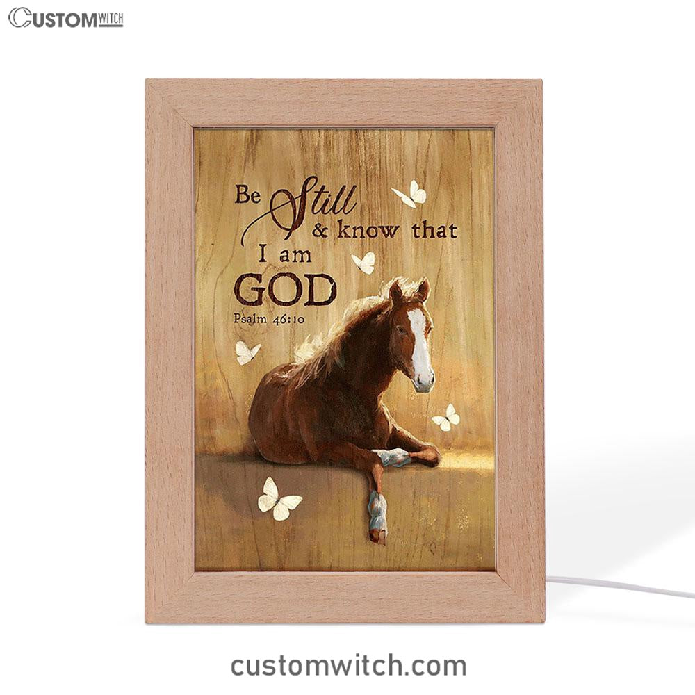 Be Still And Know That I Am God Horse White Butterfly Frame Lamp Art - Bible Verse Wooden Lamp - Inspirational Art - Christian Home Decor