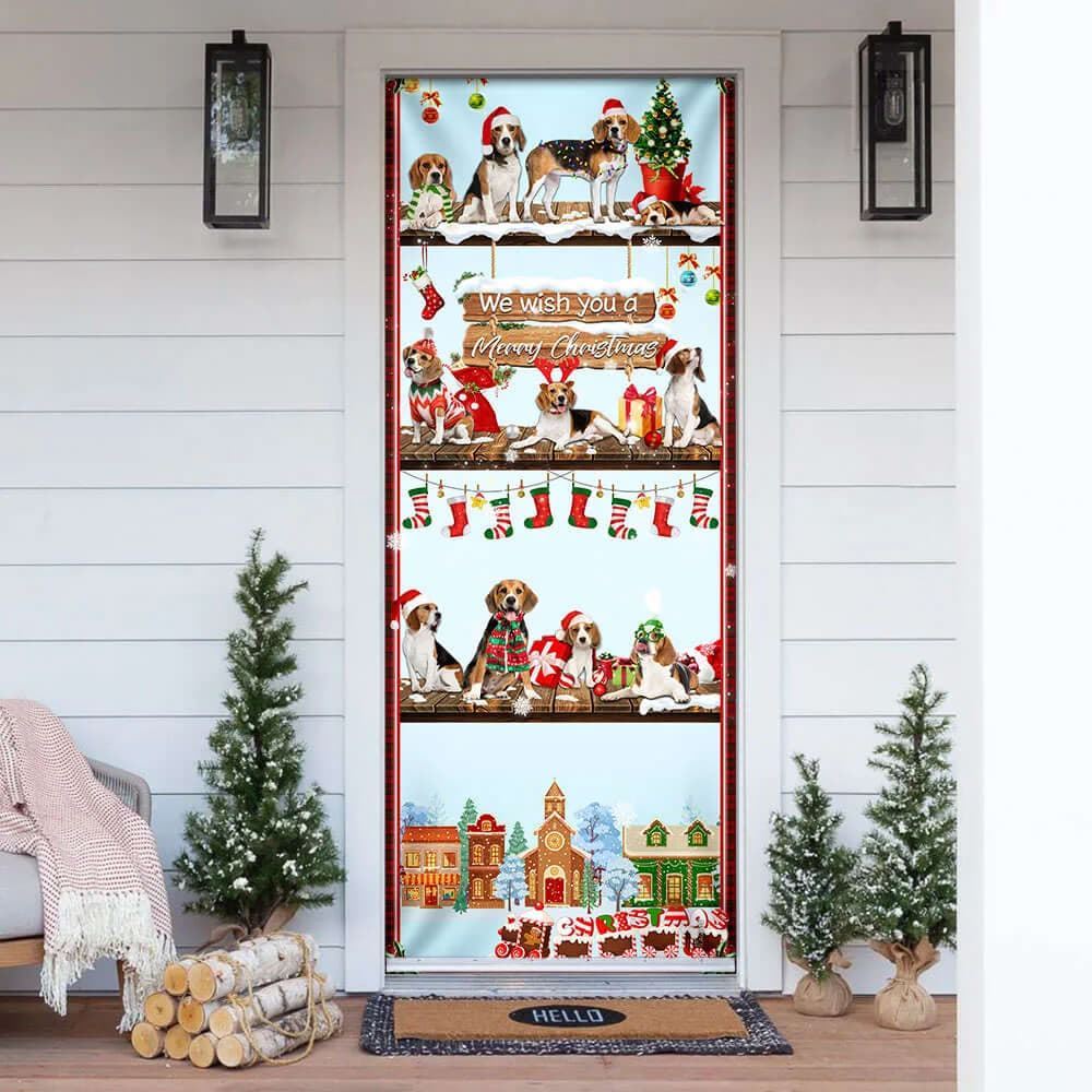 Beagle Christmas Door Cover, Front Door Christmas Cover, Christmas Garage Door Covers, Christmas Outdoor Decoration