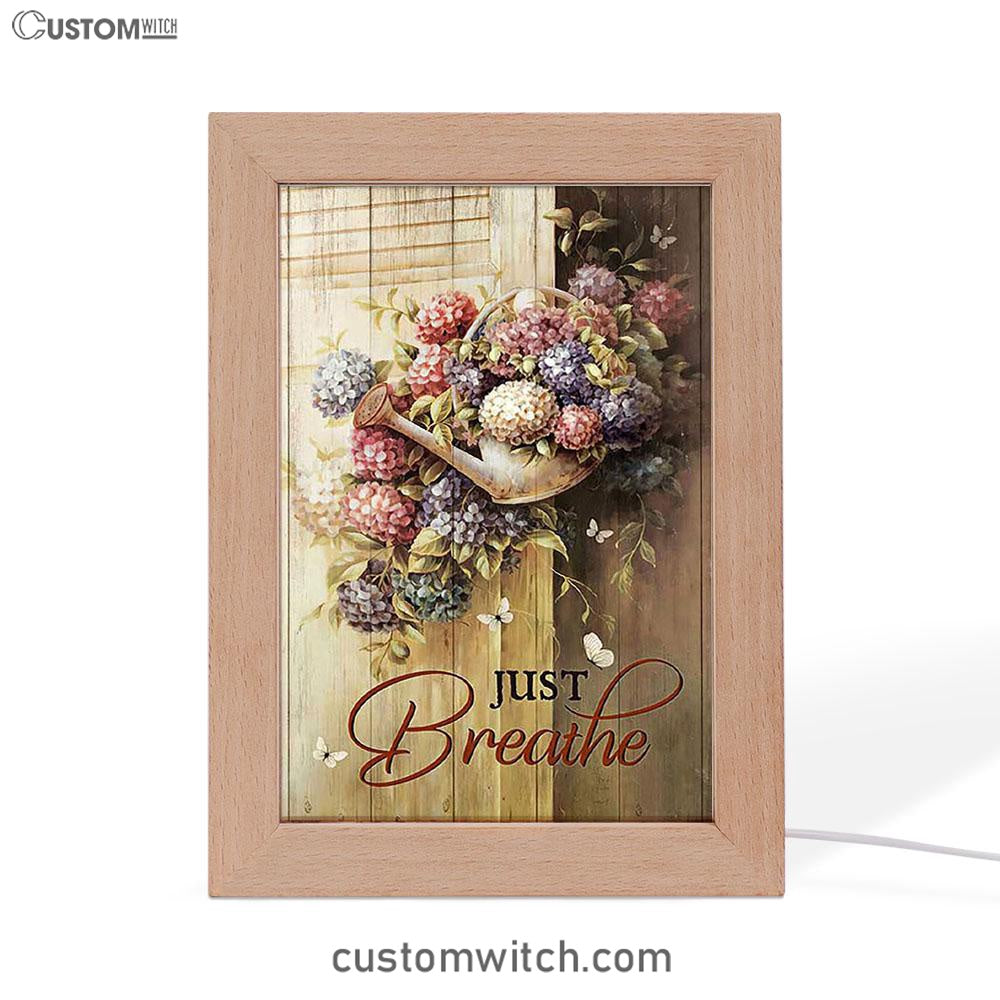 Beautiful Flowers White Butterfly Just Breathe Frame Lamp Art - Bible Verse Wooden Lamp - Inspirational Art - Christian Home Decor