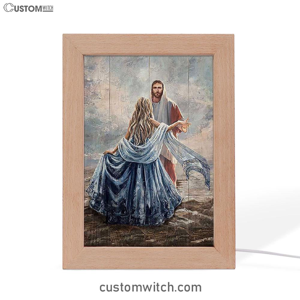 Beautiful Girl A Dance With Jesus Frame Lamp Art - Christian Night Light - Bible Verse Wooden Lamp