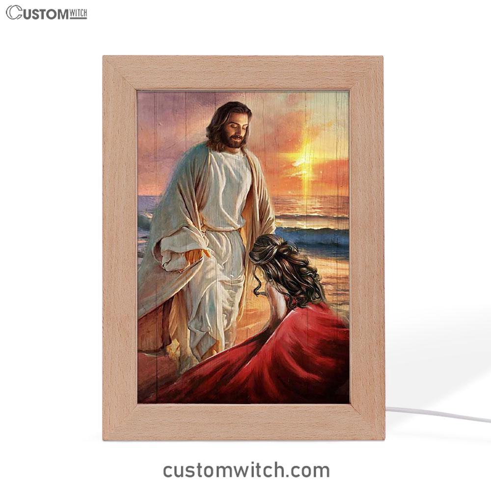 Beautiful Sunset Kneeling Before God Frame Lamp Art - Bible Verse Art - Christian Inspirational Decor