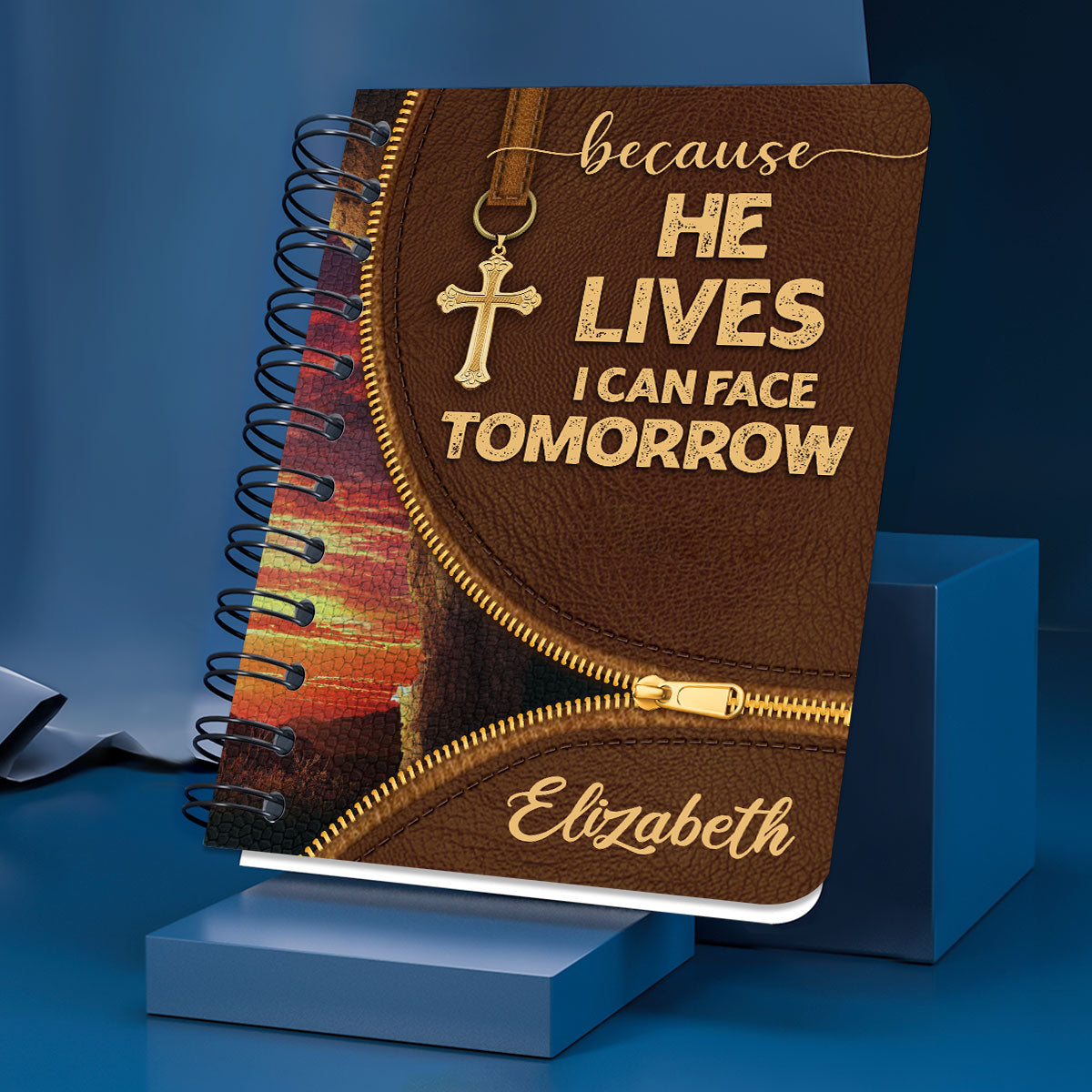 Because He Lives I Can Face Tomorrow Personalized Spiral Notebook, Christian Spiritual Gifts For Friends