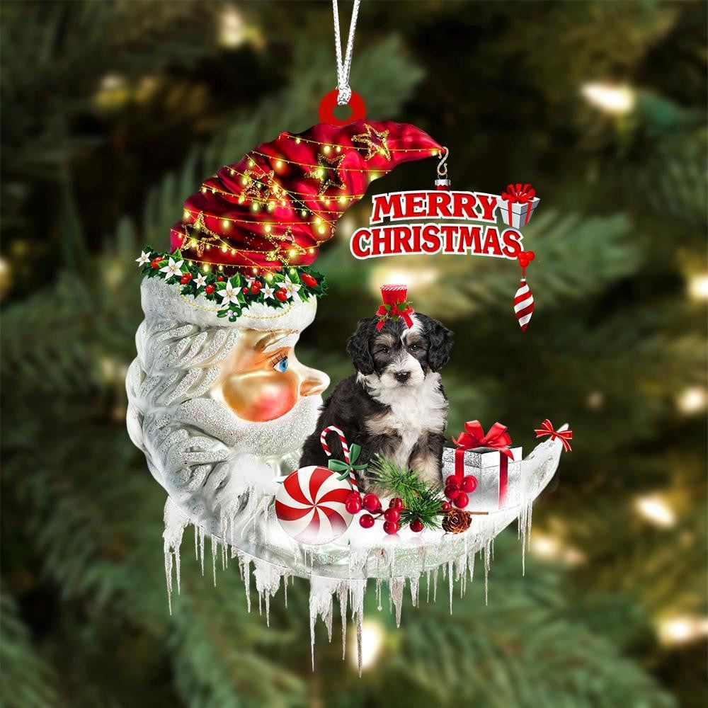 Bernedoodle On The Moon Merry Christmas Hanging Ornament, Christmas Gift, Christmas Tree Decorations, Christmas Ornament 2023