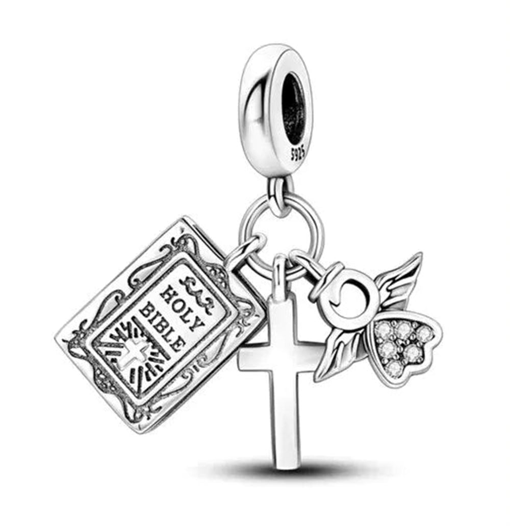 Bible Crucifix 925 Sterling Silver Christian Charm For Bracelet, Religious Bracelets, Christian Gift