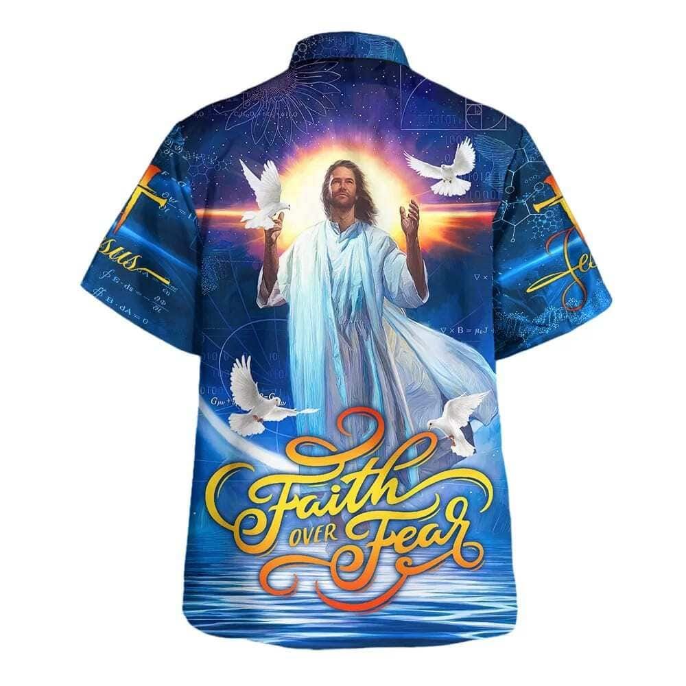 Bible Verse Faith Over Fear Jesus And The Dove Hawaiian Shirt For Men, Christian Hawaiian Shirt, Gift For Christian