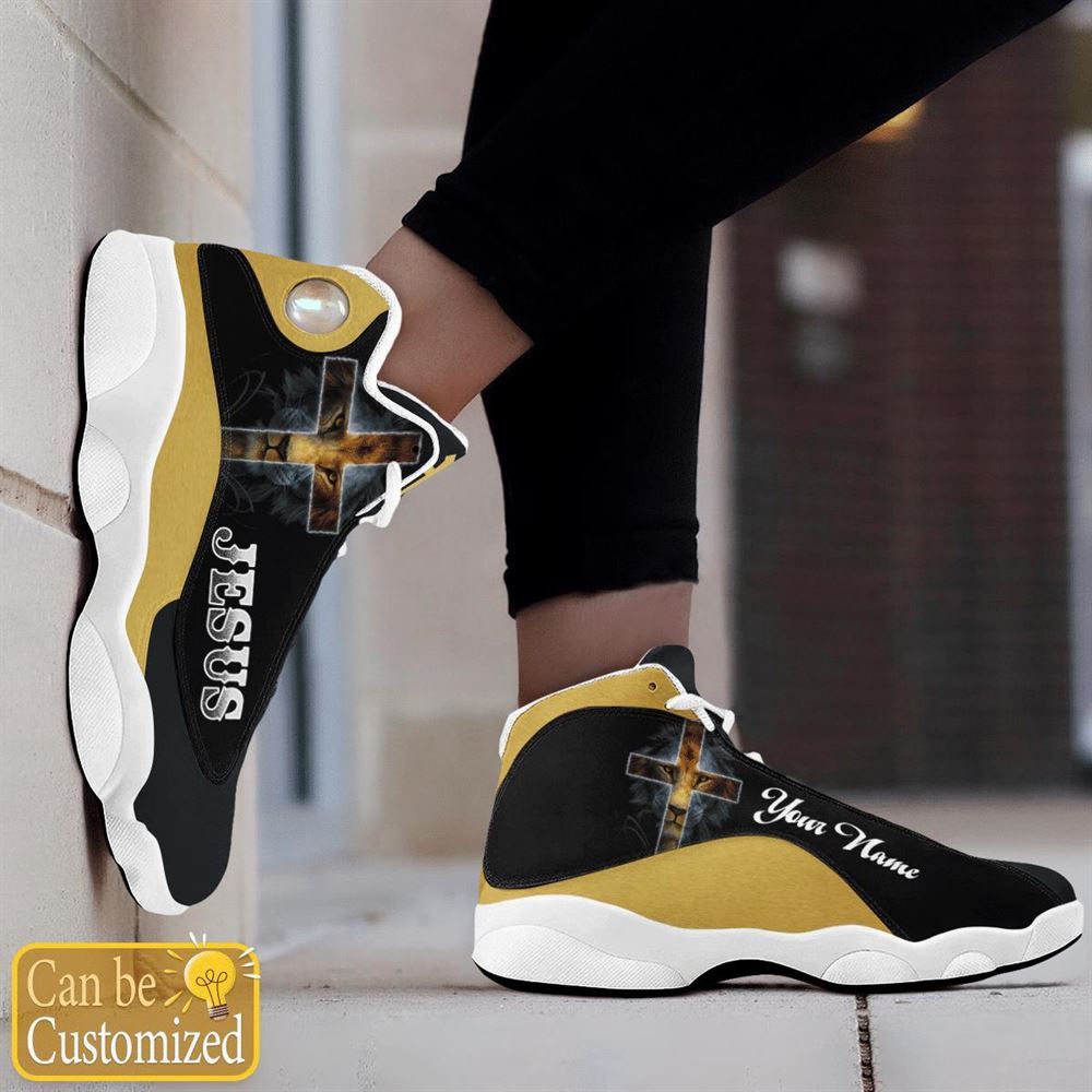 Black And Yellow Lion Jesus Custom Name Jd13 Shoes For Man And Women, Christian Basketball Shoes, Gifts For Christian, God Shoes