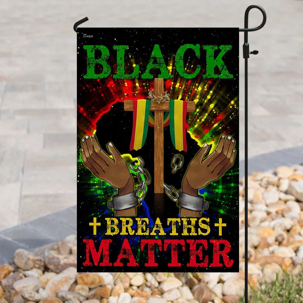 Black Breaths Matter Christian Cross Flag, Outdoor Christian House Flag, Christian Flag, Scripture Flag, Garden Banner