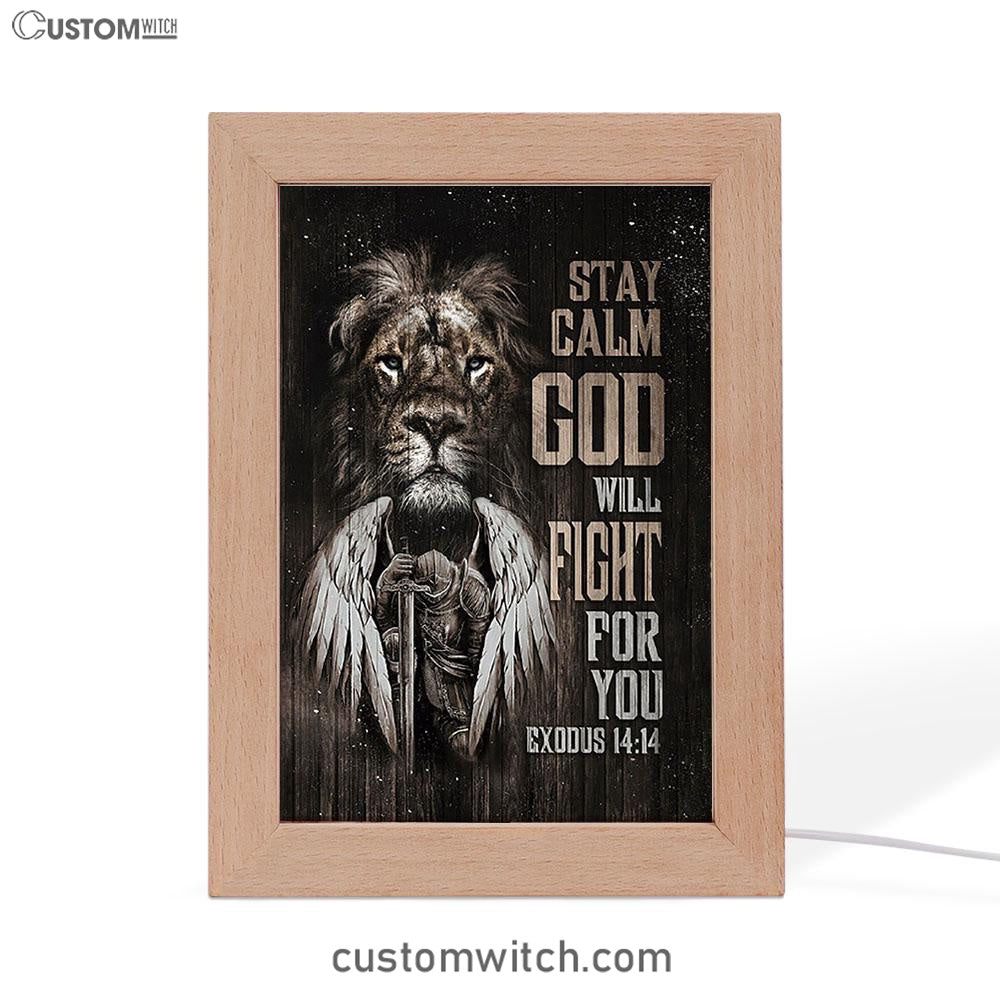 Black Lion Warrior God Will Fight For You Frame Lamp Art - Bible Verse Wooden Lamp - Inspirational Art - Christian Home Decor