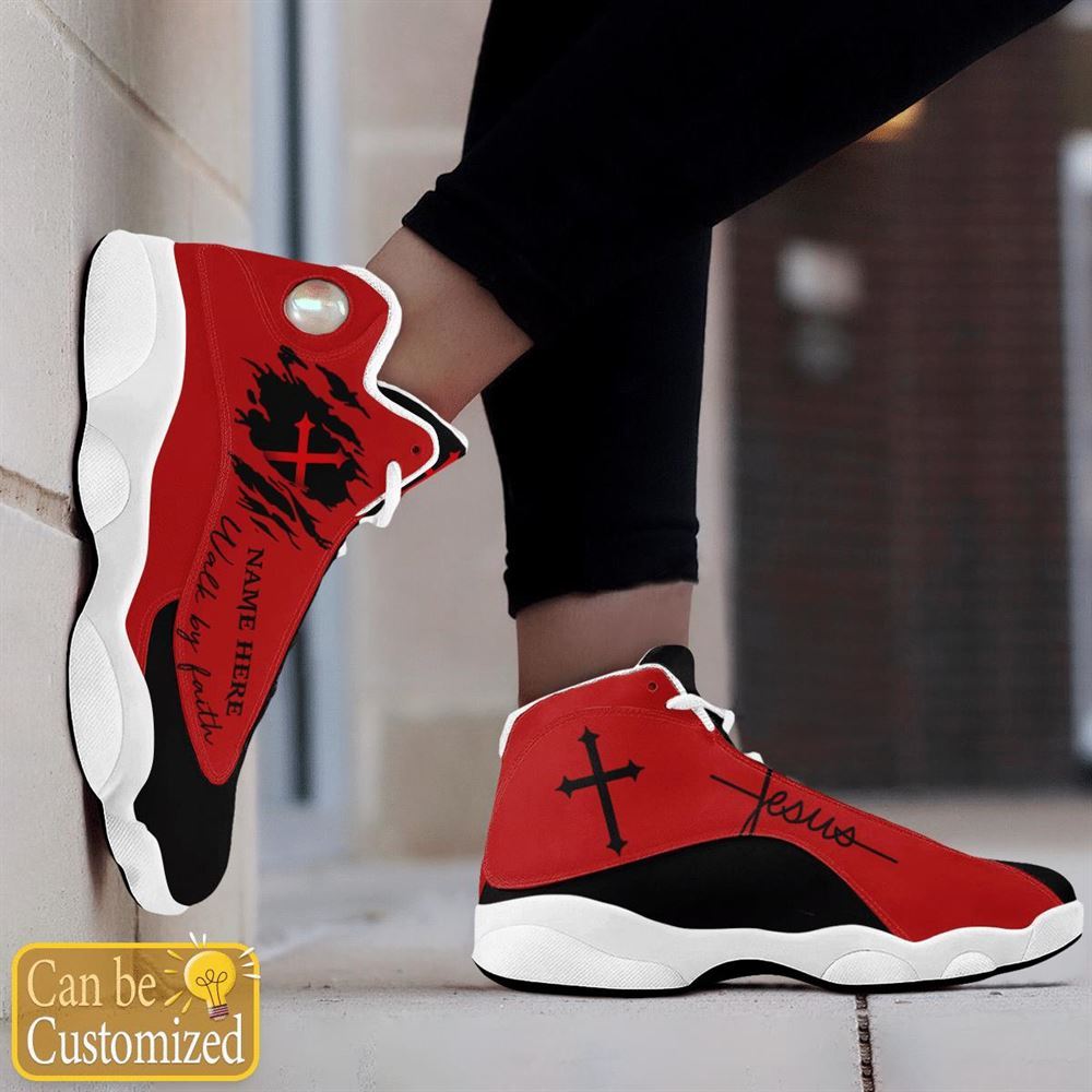 Black Red Walk By Faith Jesus Custom Name Jd13 Shoes For Man And Women, Christian Basketball Shoes, Gifts For Christian, God Shoes