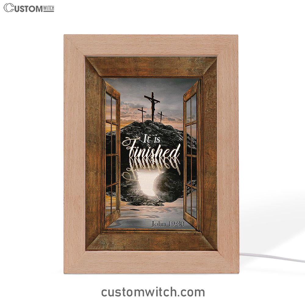 Black Rock Mountain Wooden Cross It Is Finished Frame Lamp Art - Bible Verse Wooden Lamp - Inspirational Art - Christian Home Decor