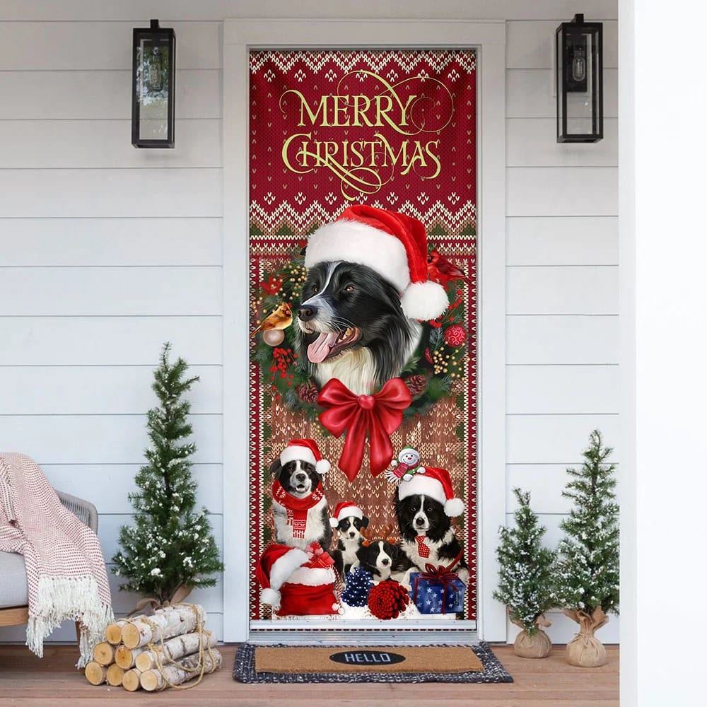 Border Collie with Christmas Begins Door Cover, Front Door Christmas Cover, Christmas Garage Door Covers, Christmas Outdoor Decoration