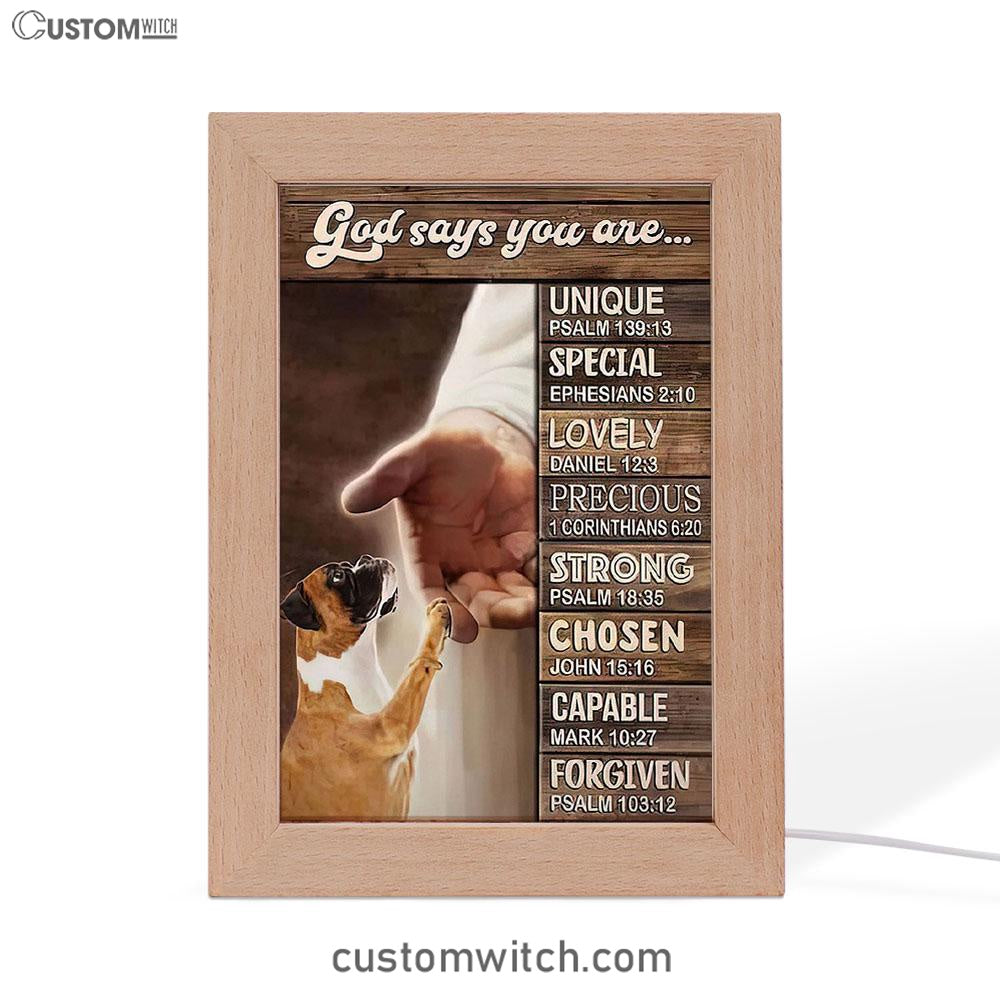 Boxer Boxer Jesus Hand God Says You Are Frame Lamp - Christian Art - Religious Home Decor