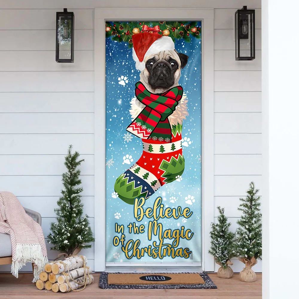 Bulldog In Sock Door Cover, Believe In The Magic Of Christmas Door Cover, Christmas Garage Door Covers, Christmas Outdoor Decoration