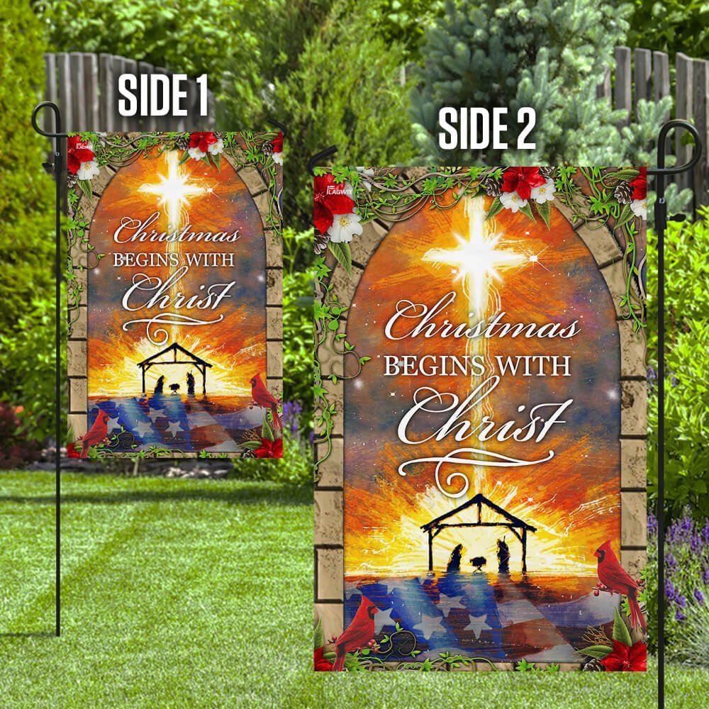Cardinal Flag Christmas Begins With Christ Flag, Christian Christmas House Flag, Christmas Outdoor Decor Ideas