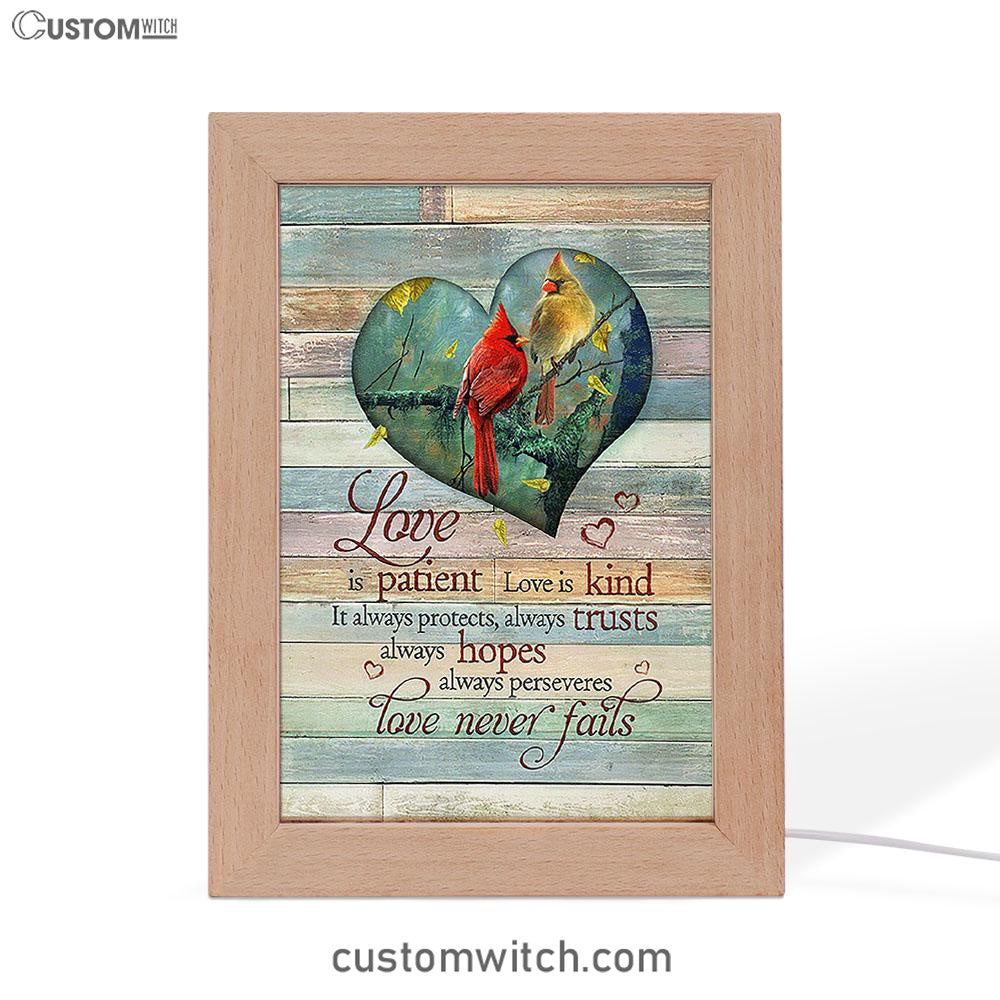 Cardinal Love Is Patient Love Is Kind Frame Lamp - Christian Art - Religious Home Decor