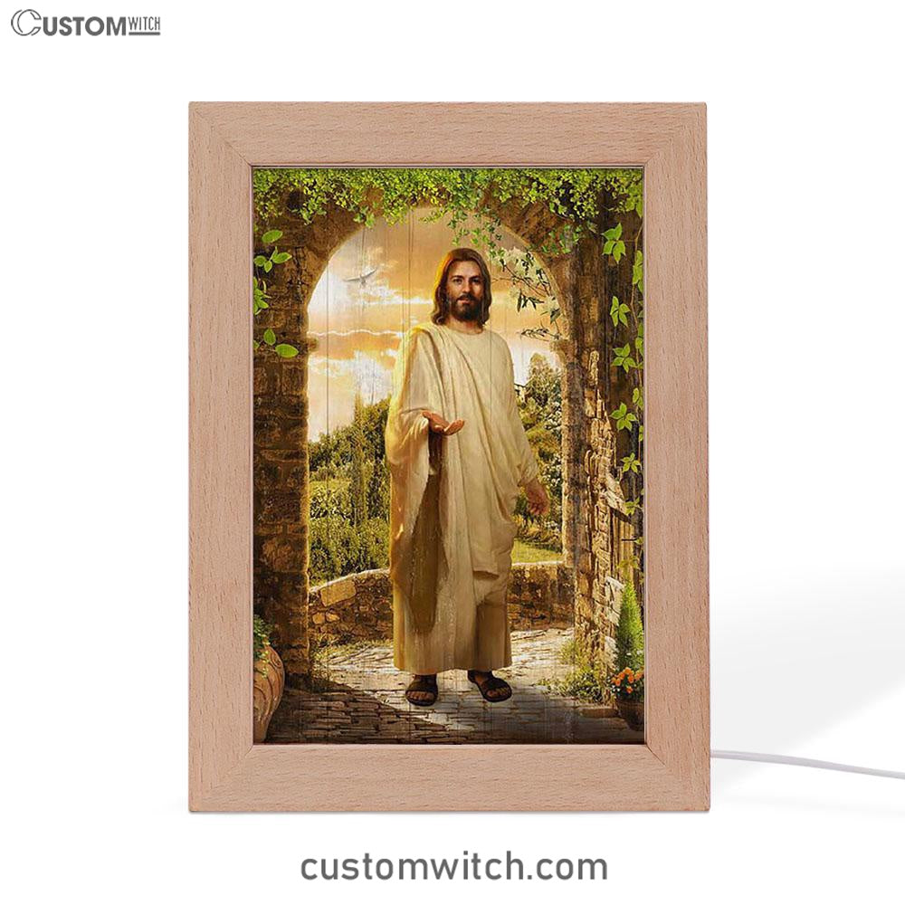 Cave Green Forest Walking With Jesus Frame Lamp Art - Christian Night Light - Bible Verse Wooden Lamp