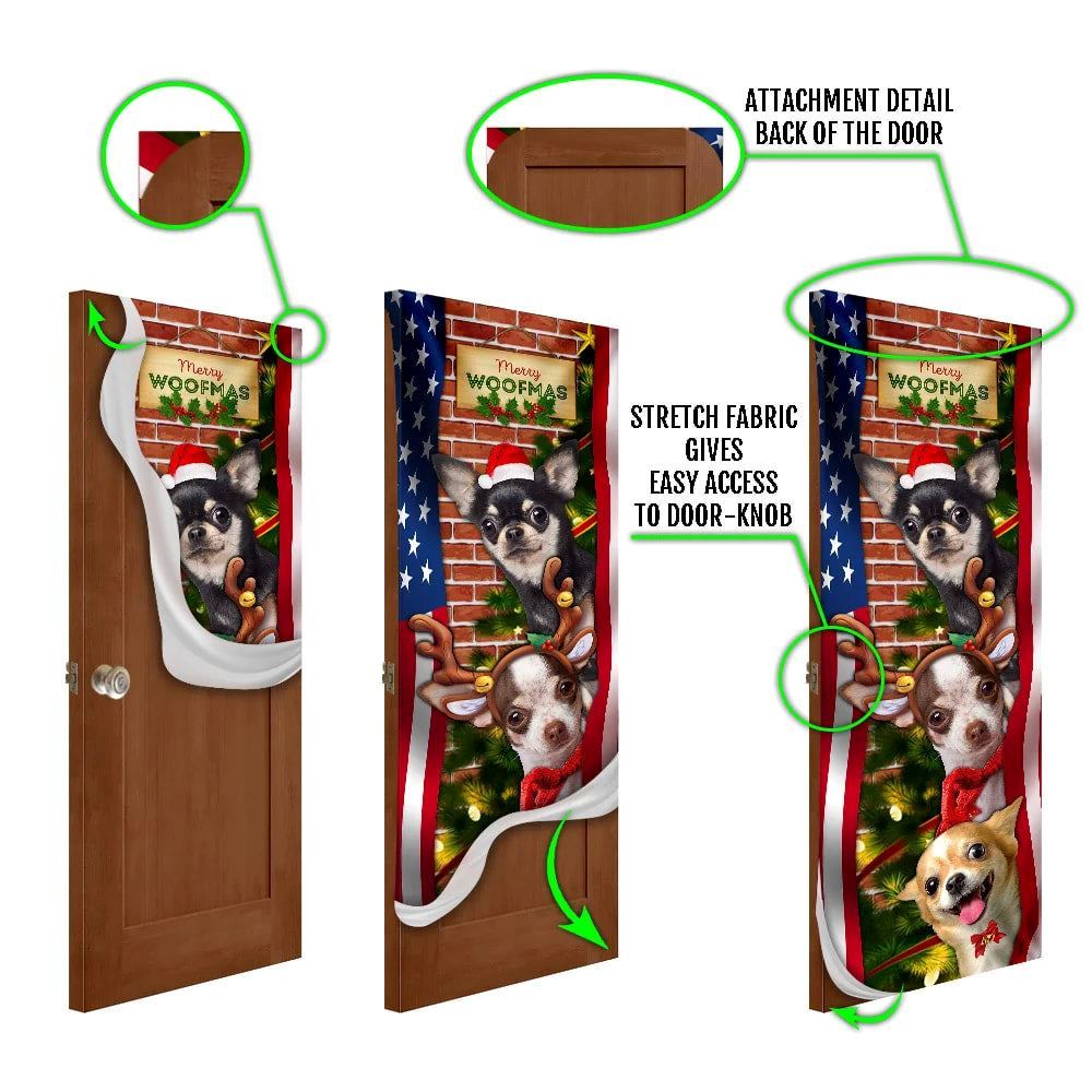 Chihuahua Door Cover Merry Woofmas, Housewarming Gifts, Christmas Garage Door Covers, Christmas Outdoor Decoration