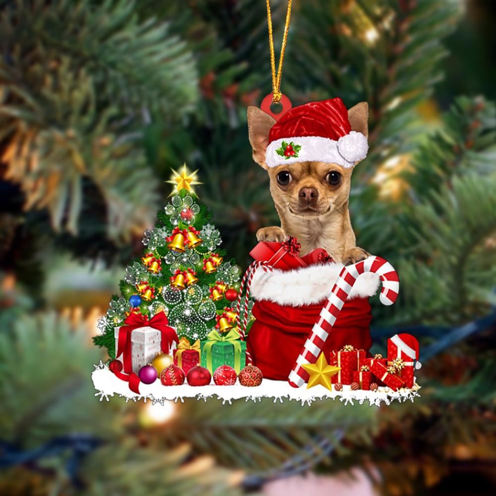 Chihuahua Gift Bag Merry Christmas Ornament, Christmas Gift, Christmas Tree Decorations, Christmas Ornament 2023