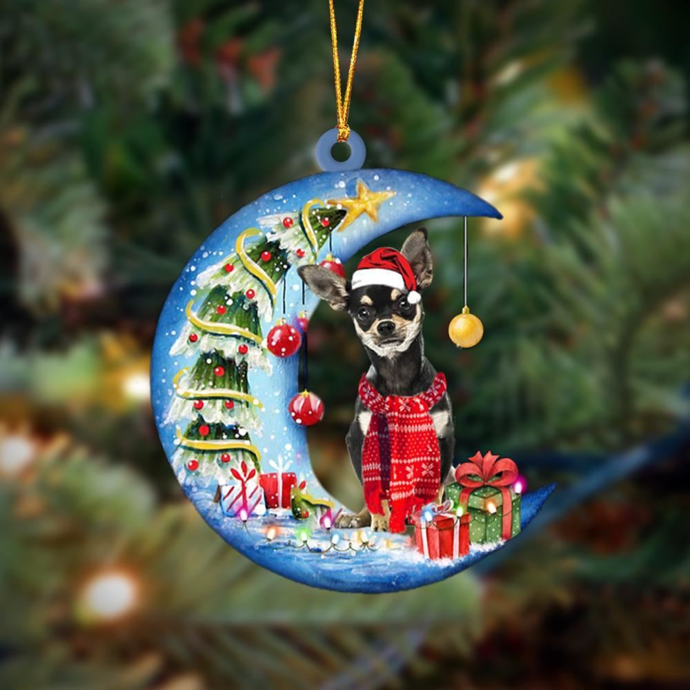 Chihuahua Sits On The Moon Merry Christmas Hanging Ornament, Christmas Gift, Christmas Tree Decorations, Christmas Ornament 2023
