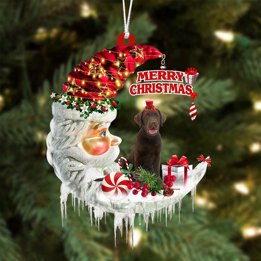 Chocolate Labrador Retriever On The Moon Merry Christmas Hanging Ornaments, Christmas Gift, Christmas Tree Decorations, Christmas Ornament 2023