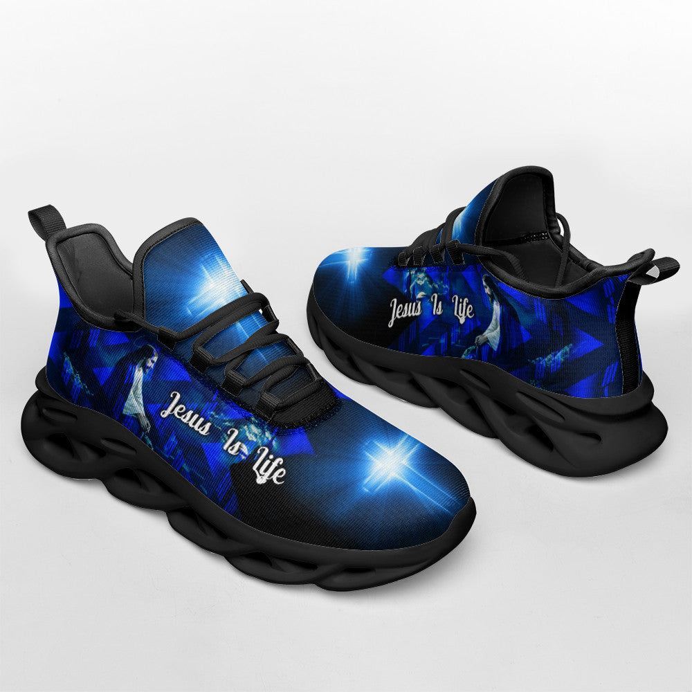 Christian Best Running Shoes, Jesus Is Life Running Sneakers Blue Max Soul Shoes For Men And Women, Jesus Fashion Shoes