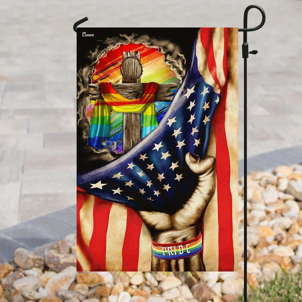 Christian Cross In LGBT Pride Flag, Outdoor Christian House Flag, Christian Flag, Scripture Flag, Garden Banner