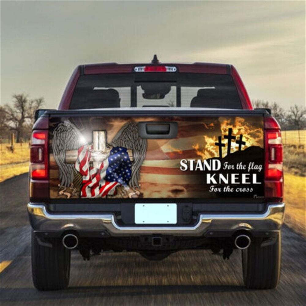 Christian Tailgate Wrap, Jesus Stand Flag Strong Christian Kneel Cross Truck Tailgate Decal Sticker Wrap Truck Decoration Tailgate Wrap