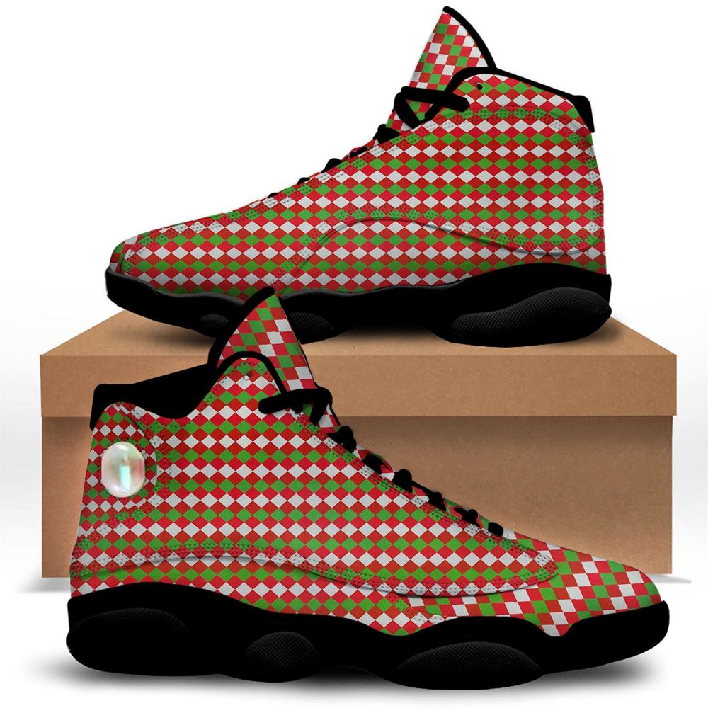 Christmas Basketball Shoes, Argyle Christmas Themed Print Pattern Jd13 Shoes For Men Women, Christmas Fashion Shoes