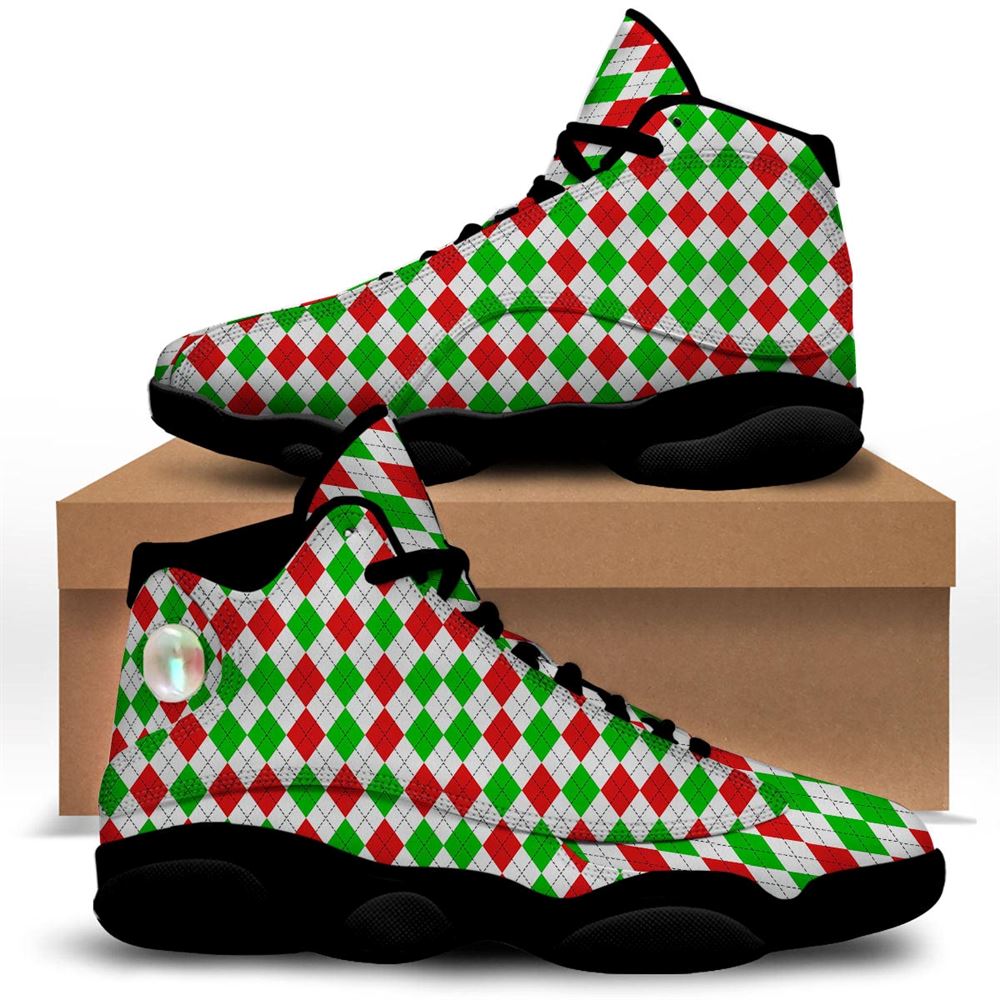 Christmas Basketball Shoes, Argyle Merry Christmas Print Pattern Jd13 Shoes For Men Women, Christmas Fashion Shoes