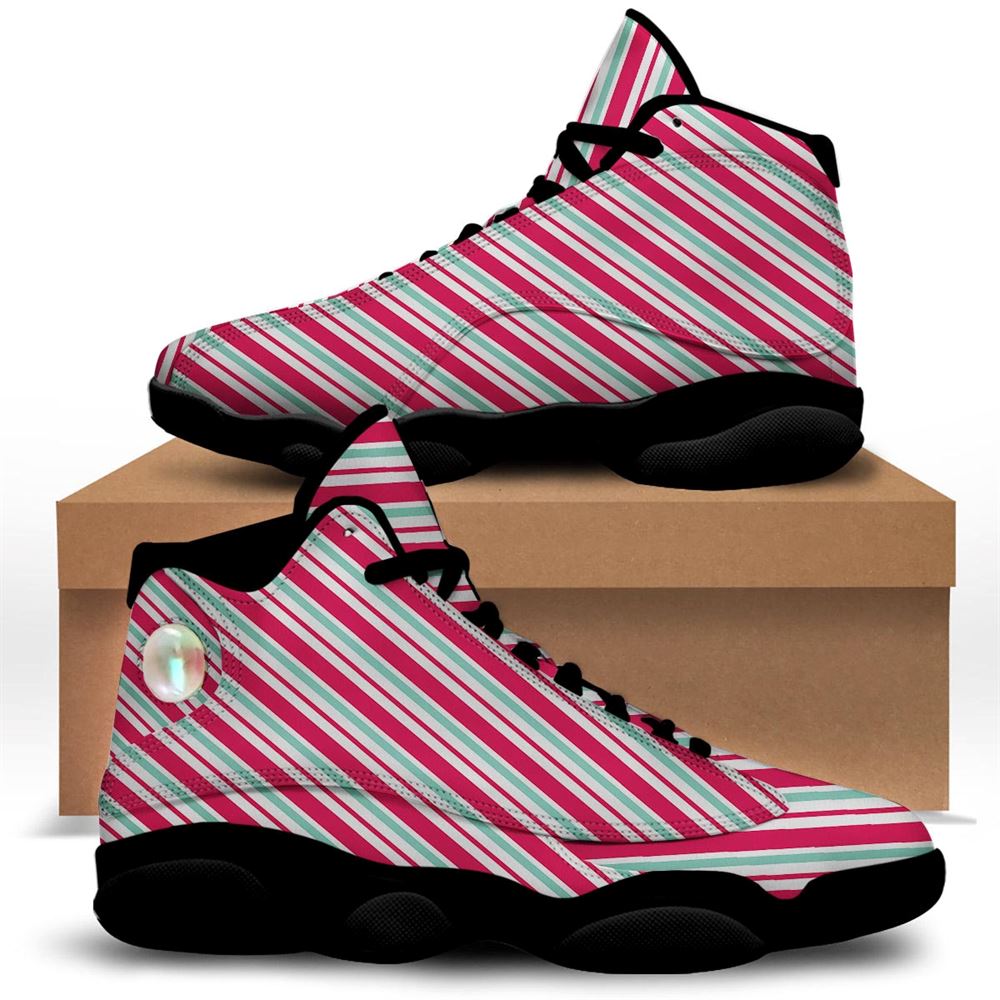 Christmas Basketball Shoes, Candy Cane Striped Christmas Print Jd13 Shoes For Men Women, Christmas Fashion Shoes
