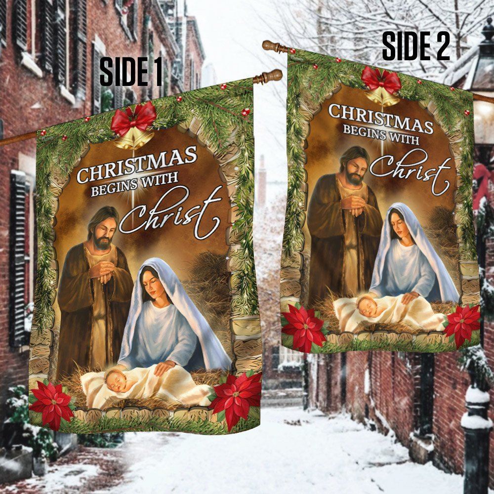 Christmas Begins With Christ Flag Nativity Of Jesus Flag, Christian Christmas House Flag, Christmas Outdoor Decor Ideas