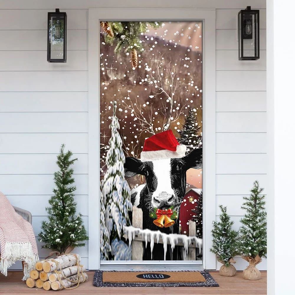Christmas Cow Door Cover, Door Christmas Cover, Christmas Door Knob Covers, Christmas Outdoor Decoration