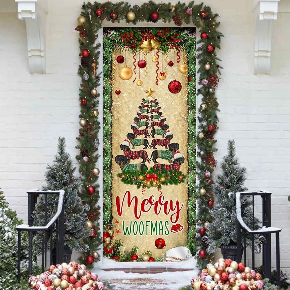 Christmas Dachshunds Tree Door Cover, Door Christmas Cover, Christmas Door Knob Covers, Christmas Outdoor Decoration