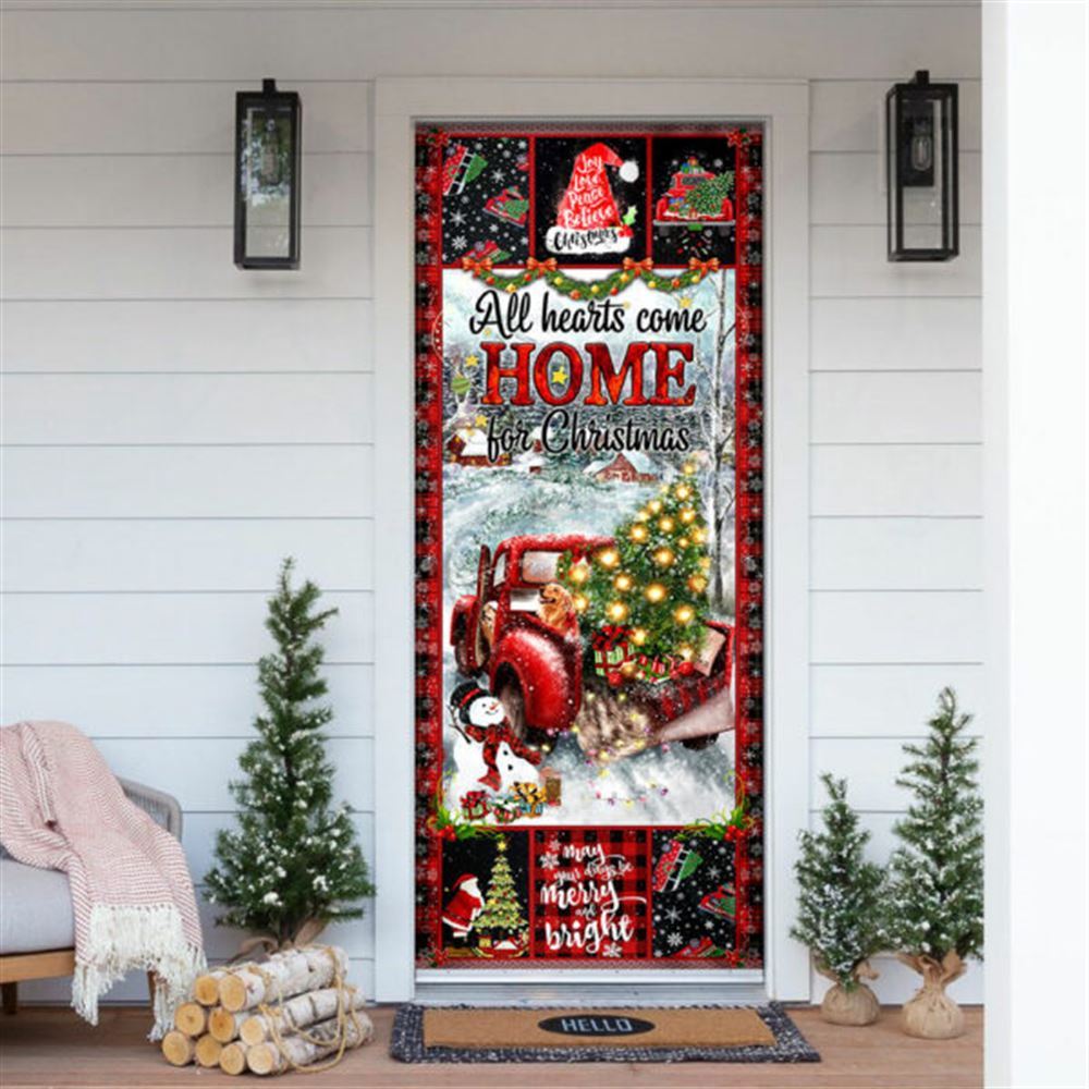 Christmas Door Cover All Hearts Come Home For Christmas Door Knob Covers, Christmas Outdoor Decoration