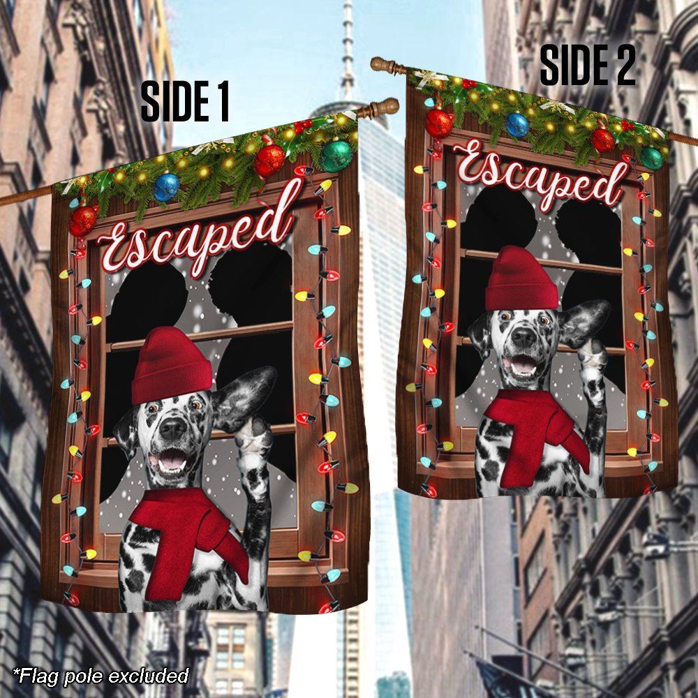 Christmas Flag Escaped Dalmatian, Christmas Dog Garden Flag, Christmas Gifts For Pet, Christmas Outdoor Decor Ideas