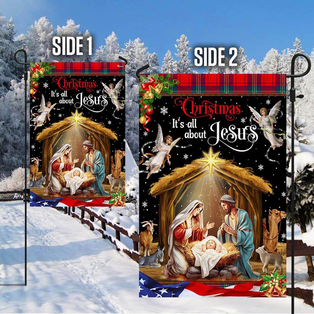 Christmas It's All About Jesus Flag, Nativity Of Jesus Holy Family Flag, Christian Christmas House Flag, Christmas Outdoor Decor Ideas