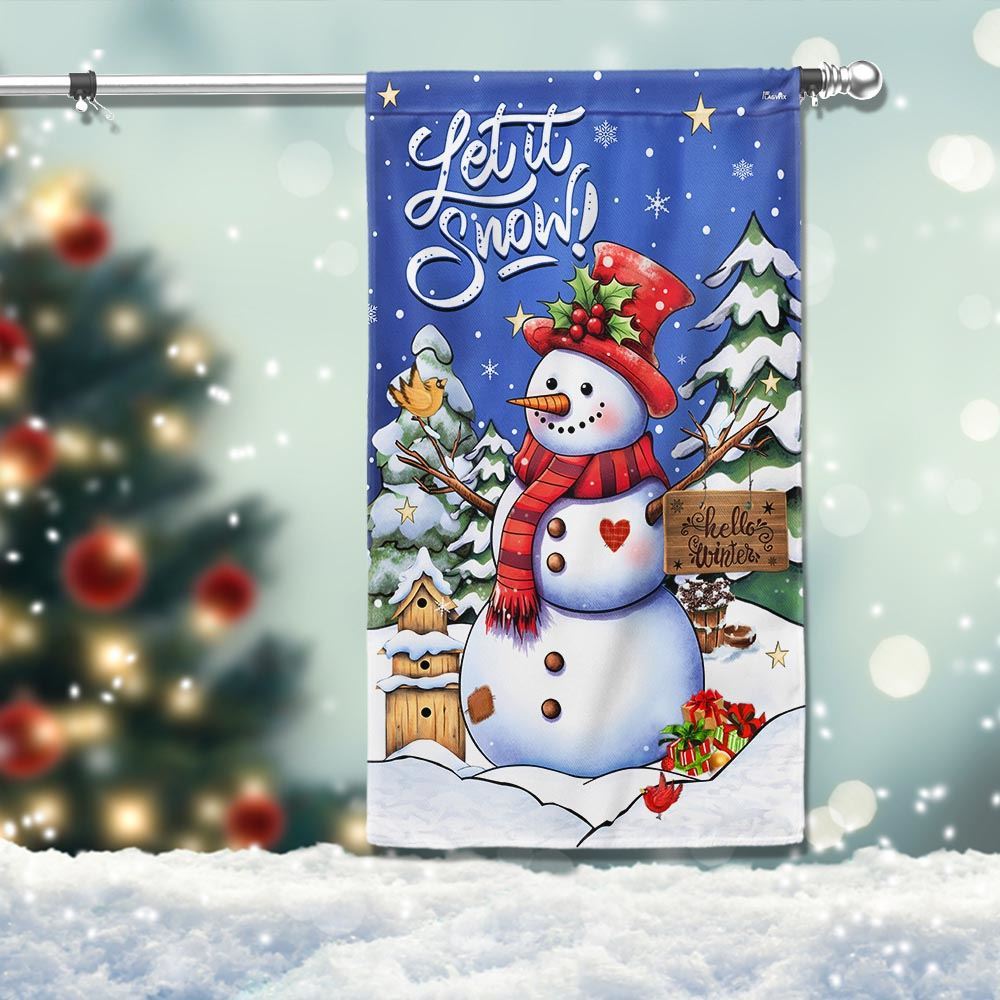 Christmas Let It Snow Snowman Hello Winter Flag, Christmas Garden Flag, Home Decor Accessories, Christmas Outdoor Decor Ideas