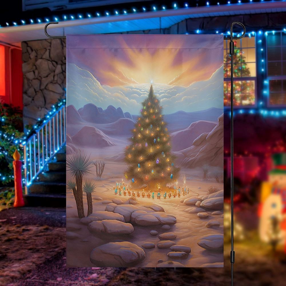Christmas Tree Under Sunset Flag, Christmas Garden Flag, Home Decor Accessories, Christmas Outdoor Decor Ideas