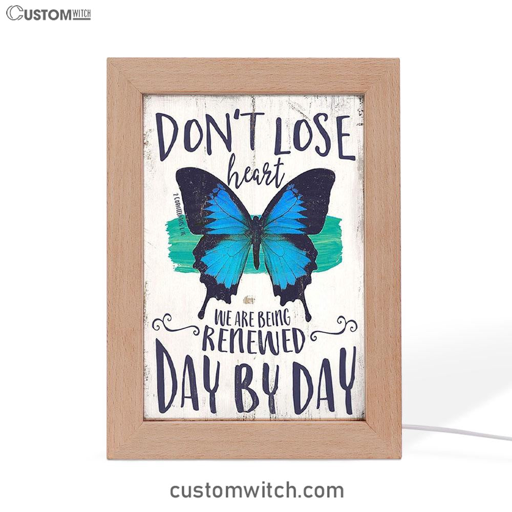 Corinthians 1 16 Don't Lose Heart Frame Lamp - Blue Butterfly Art - Christian Gift For Women