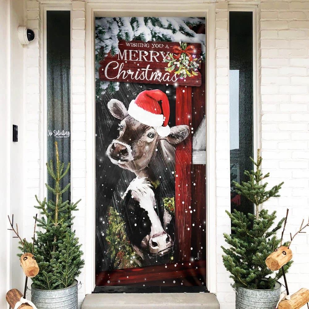 Cow Cattle Door Cover, Merry Christmas Door Cover, Cow Lover Gifts, Christmas Door Knob Covers, Christmas Outdoor Decoration