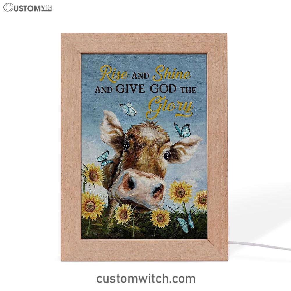 Cow Sunflower Field Rise And Shine Frame Lamp Art - Christian Art - Bible Verse Art - Religious Home Decor