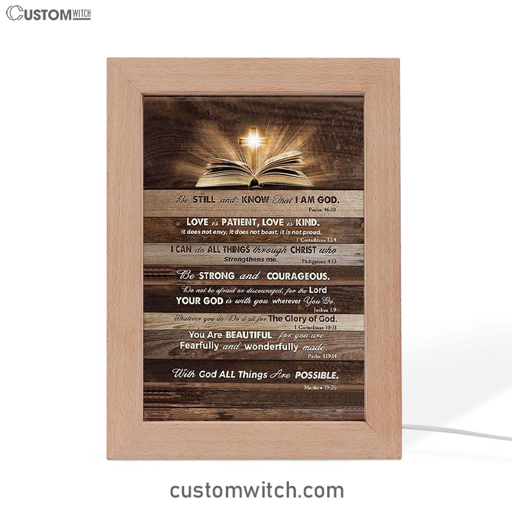Cross Bible Verses - Be Still & Know That I Am God Frame Lamp Art - Bible Verse Art - Christian Inspirational Decor