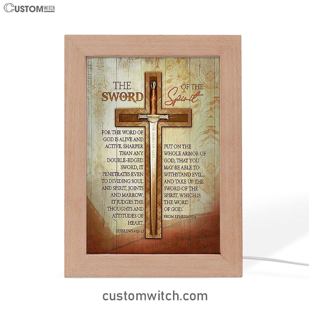 Cross Bible Verses Word Of God Frame Lamp- The Sword Of The Spirit Frame Lamp Art - Christian Night Light - Bible Verse Wooden Lamp